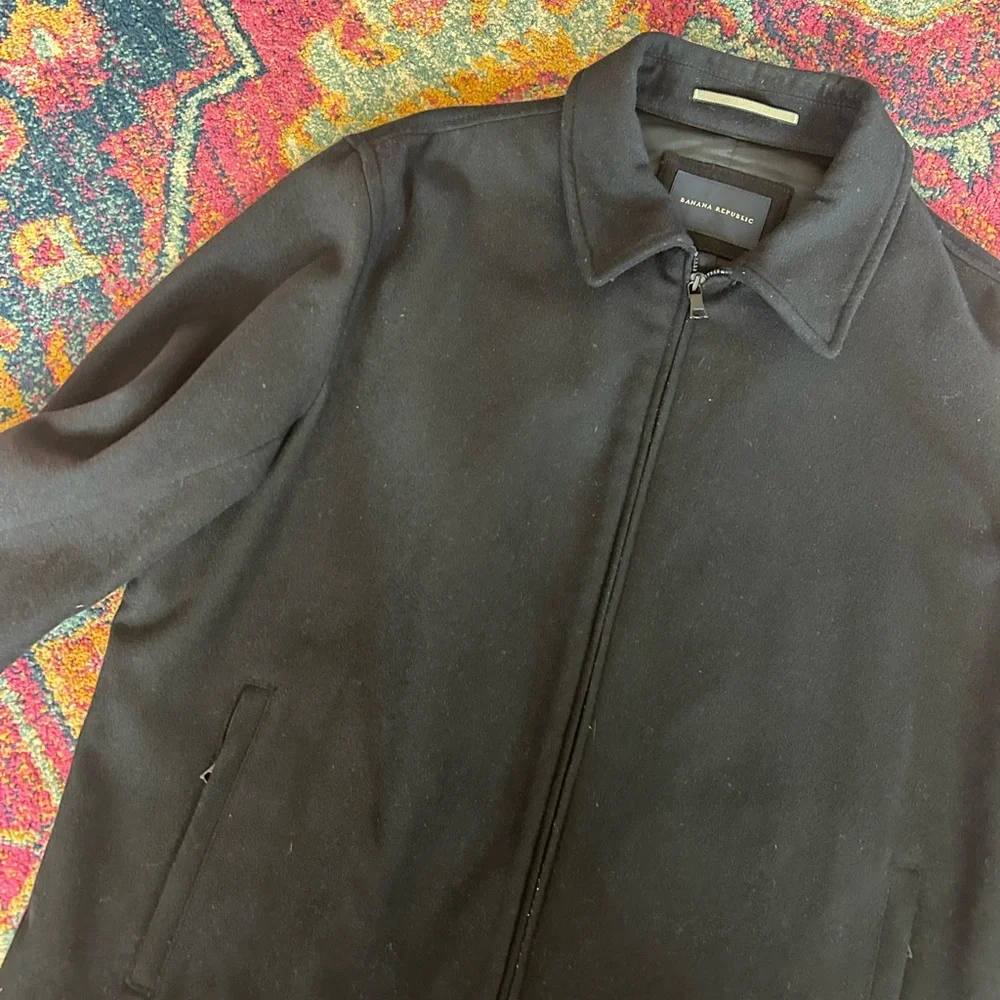 Banana Republic | Men's Black Wool Blend Zip Front Lined Jacket Pea Coat Size XL
